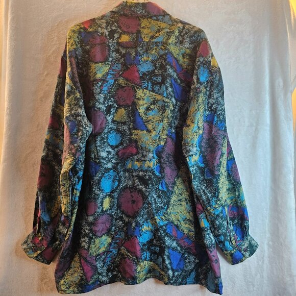 Basic Elements Abstract Shirt 100% Silk Size M Collared Long Sleeve Button Down - Picture 2 of 10